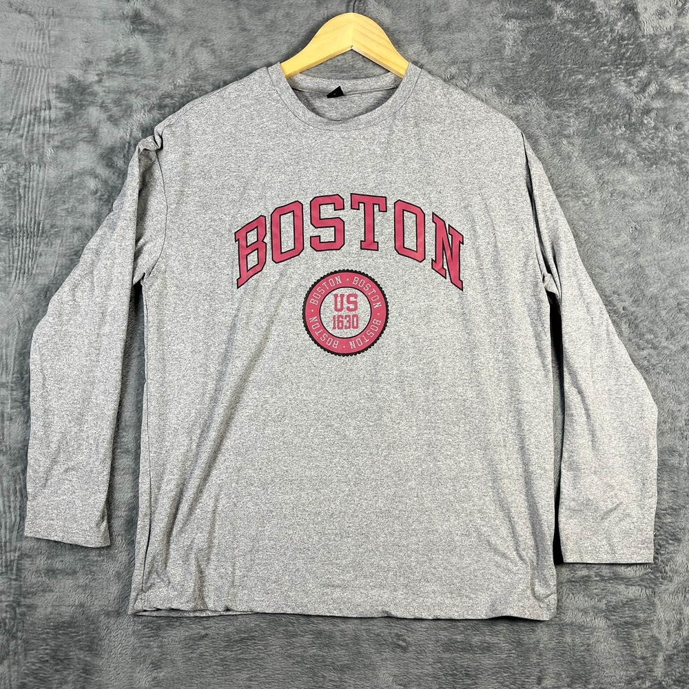 Shein T Shirt Womens 2 Heathered Gray Boston US 1630 Graphic Print Round Neck